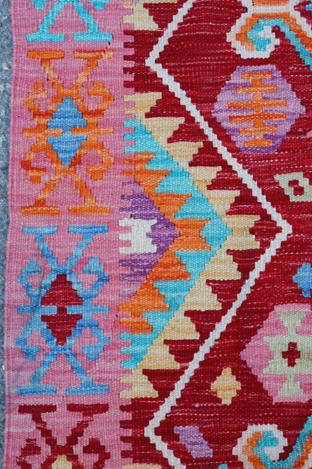 Tapis Kilim Afghan Traditionnel Rouge Rose - 178 x 125 cm Néda
