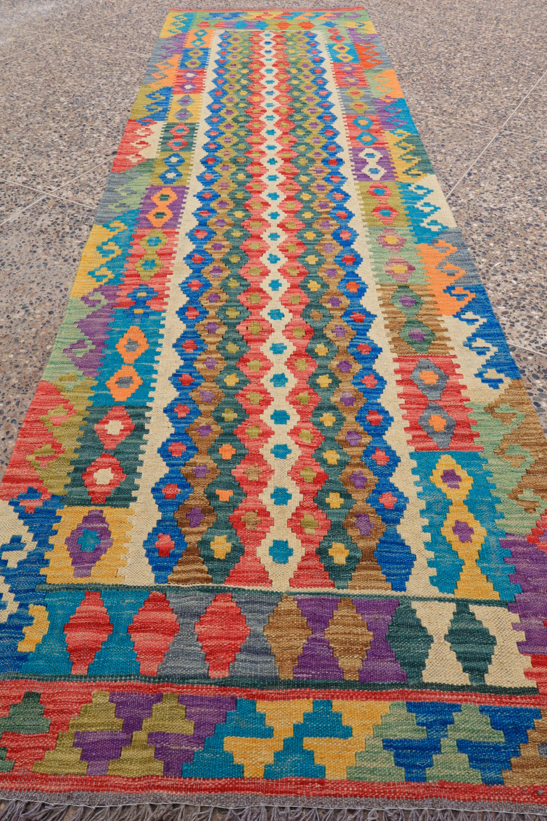 Tapis kilim afghan de couloir multicolore moderne fait-main