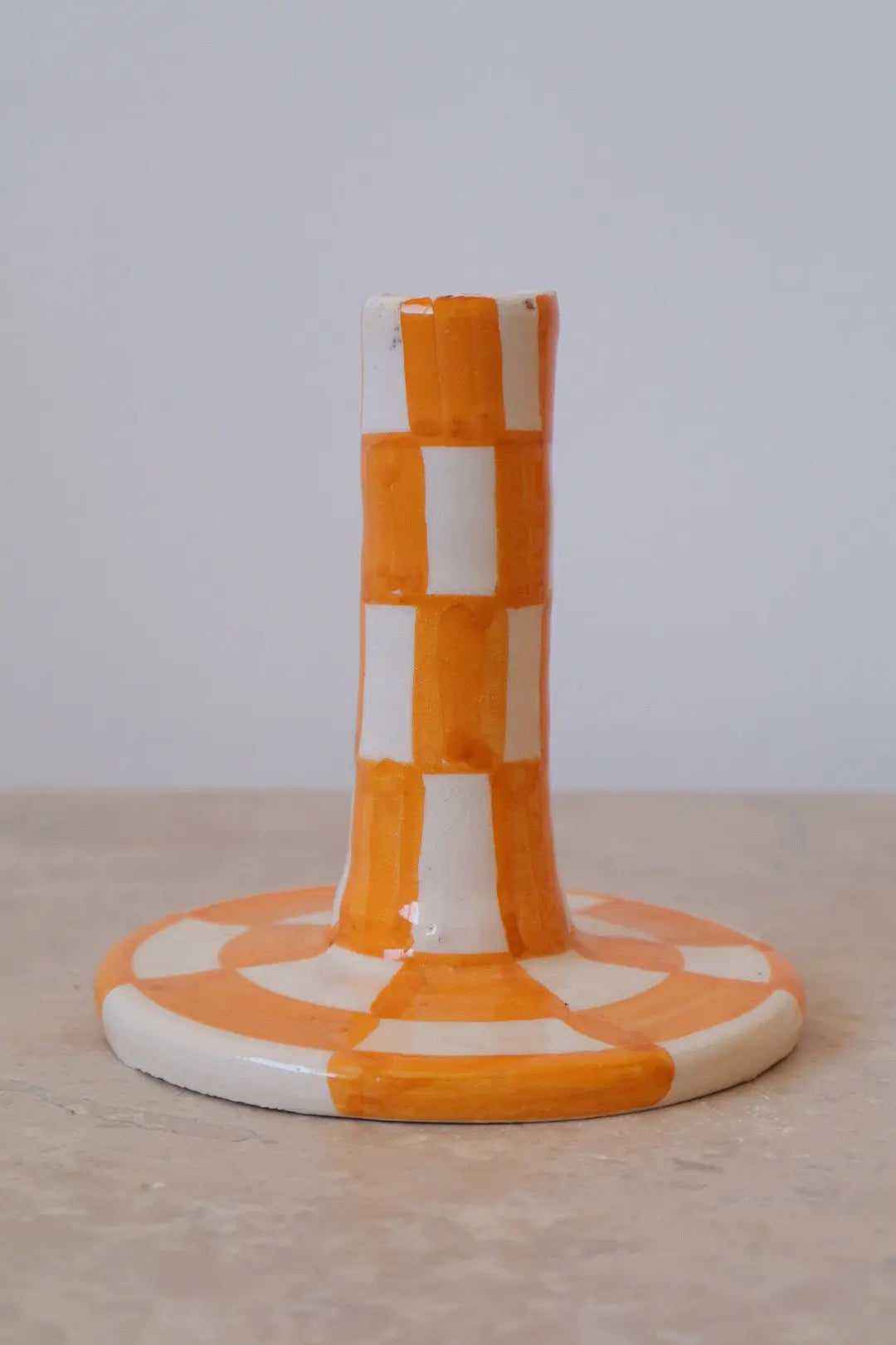 Paire de Bougeoirs en Céramique Fait-Main Damiers Jaune et Blanc Néda