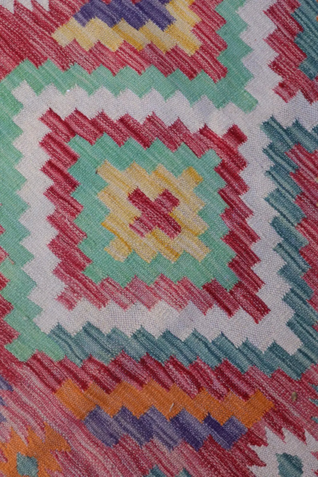 Tapis Kilim Afghan Coloré Traditionnel en laine Vert Rouge Orange- 154 x 106 cm Néda