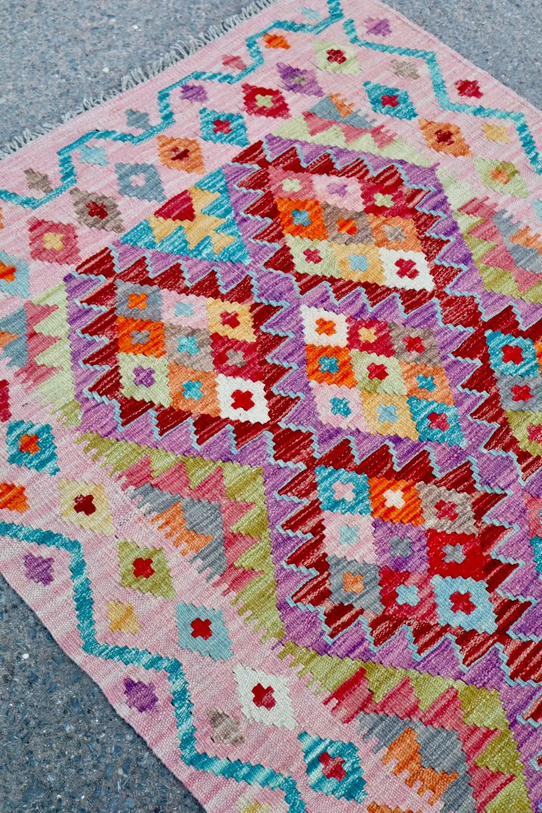 Tapis Kilim Afghan Traditionnel Rose - 146 x 97 cm Néda
