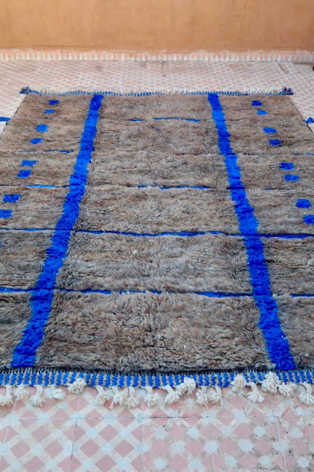 Tapis Berbère Gris et Bleu à Reliefs Béni Ouarain - 290 x 205 cm Néda