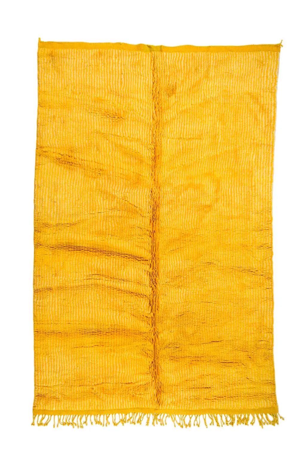 Tapis berbère marocain Mrirt jaune d’or tapis berbère luxueux en laine fait-main couleur jaune unique