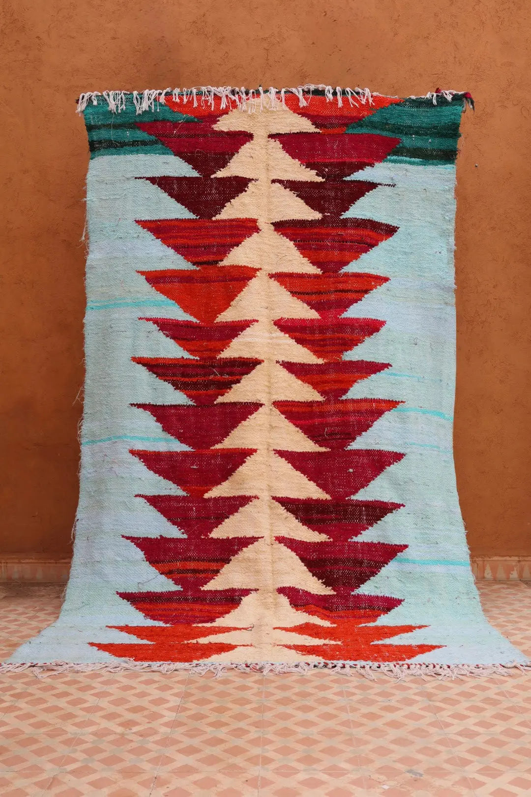 Tapis Berbère Coloré Kilim Boucherouite Bleu Ciel Multicolore - 242 x 144 cm Néda