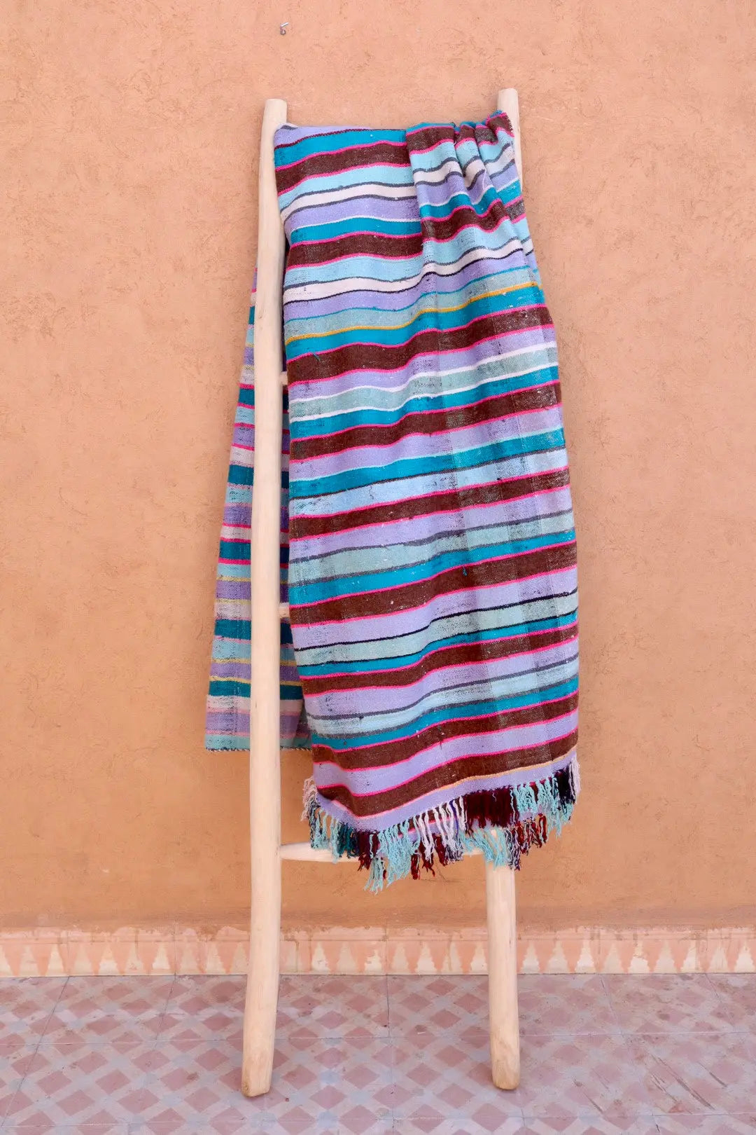 Haik Berber Decke Vintage Bunt Gestreift Lila Blau Rosa – Néda