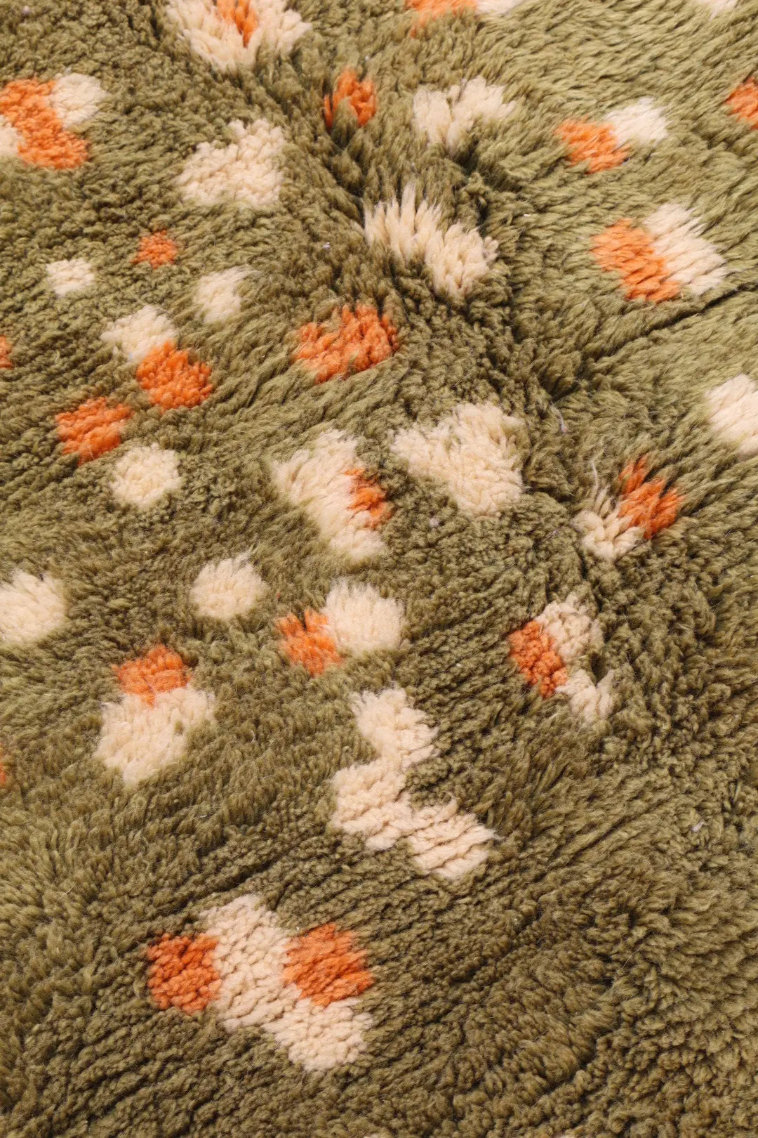 Tapis Berbère Coloré Vert Olive À Pois Qualité Supérieure- 262 x 147 cm Néda