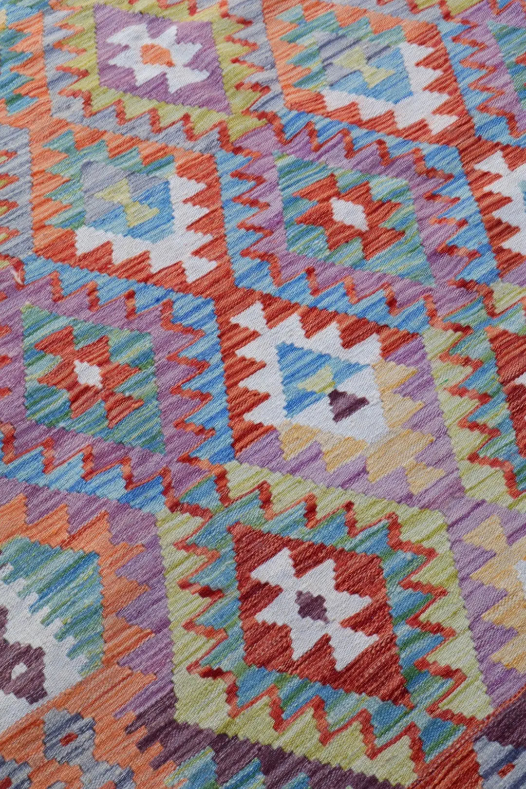 Tapis Kilim Afghan Traditionnel en laine Vert et Multicolore - 248 x 168 cm Néda