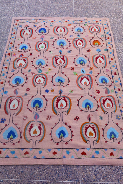 Kilim Suzani veelkleurige zalmkilim tapijt - 234 x 159 cm