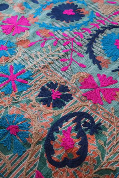 Kantha Suzani indien Brodé Multicolore Bleu– Coton Néda