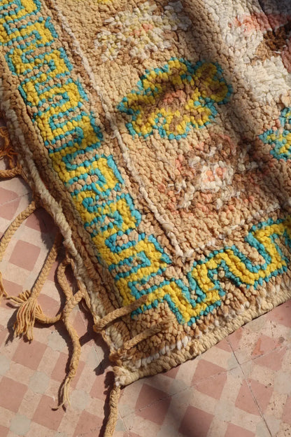 Tapis Berbère Ancien Jaune Pâle Beige Bleu- 345 x 193 cm Néda