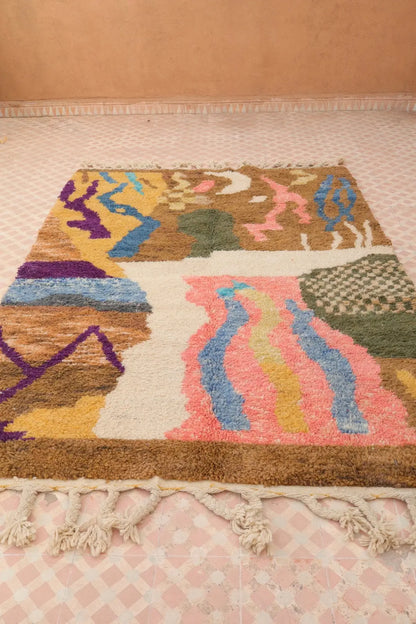 Tapis Berbère Abstrait Coloré Béni Ouarain Qualité Supérieure - 208 x 153 cm Néda