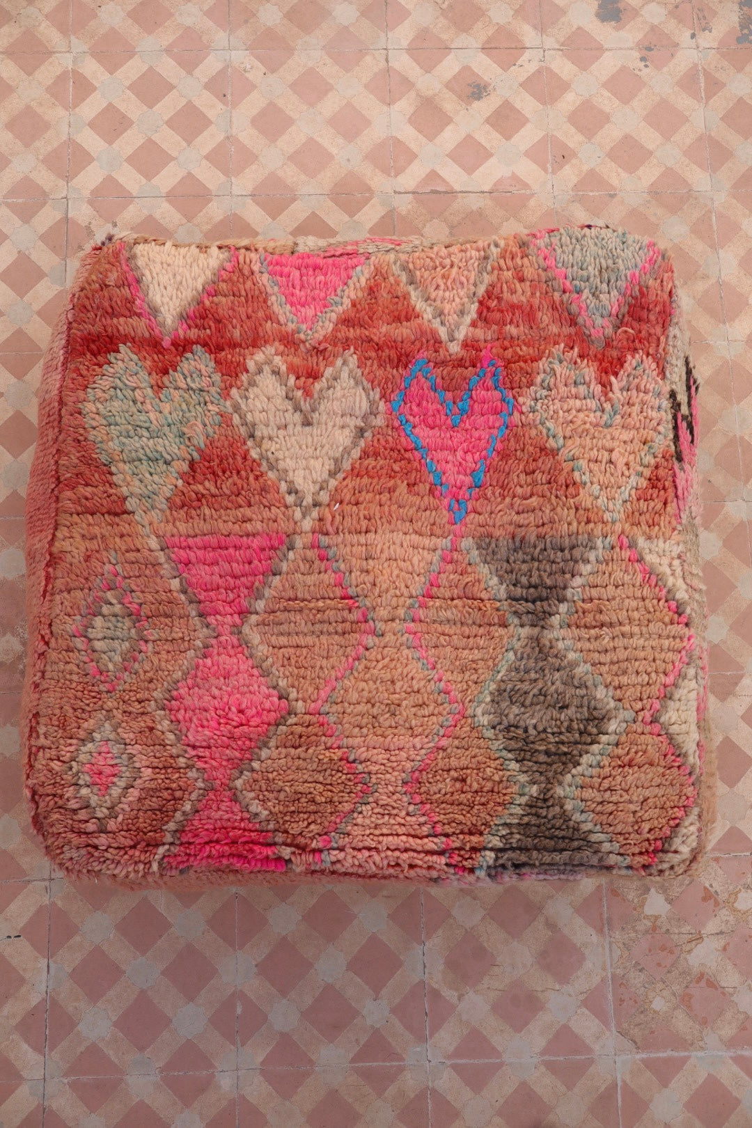 Pouf Berbère Coloré Rose et Bleu Néda