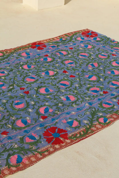 Kantha Suzani indien Brodé Multicolore Lilas– Coton Néda