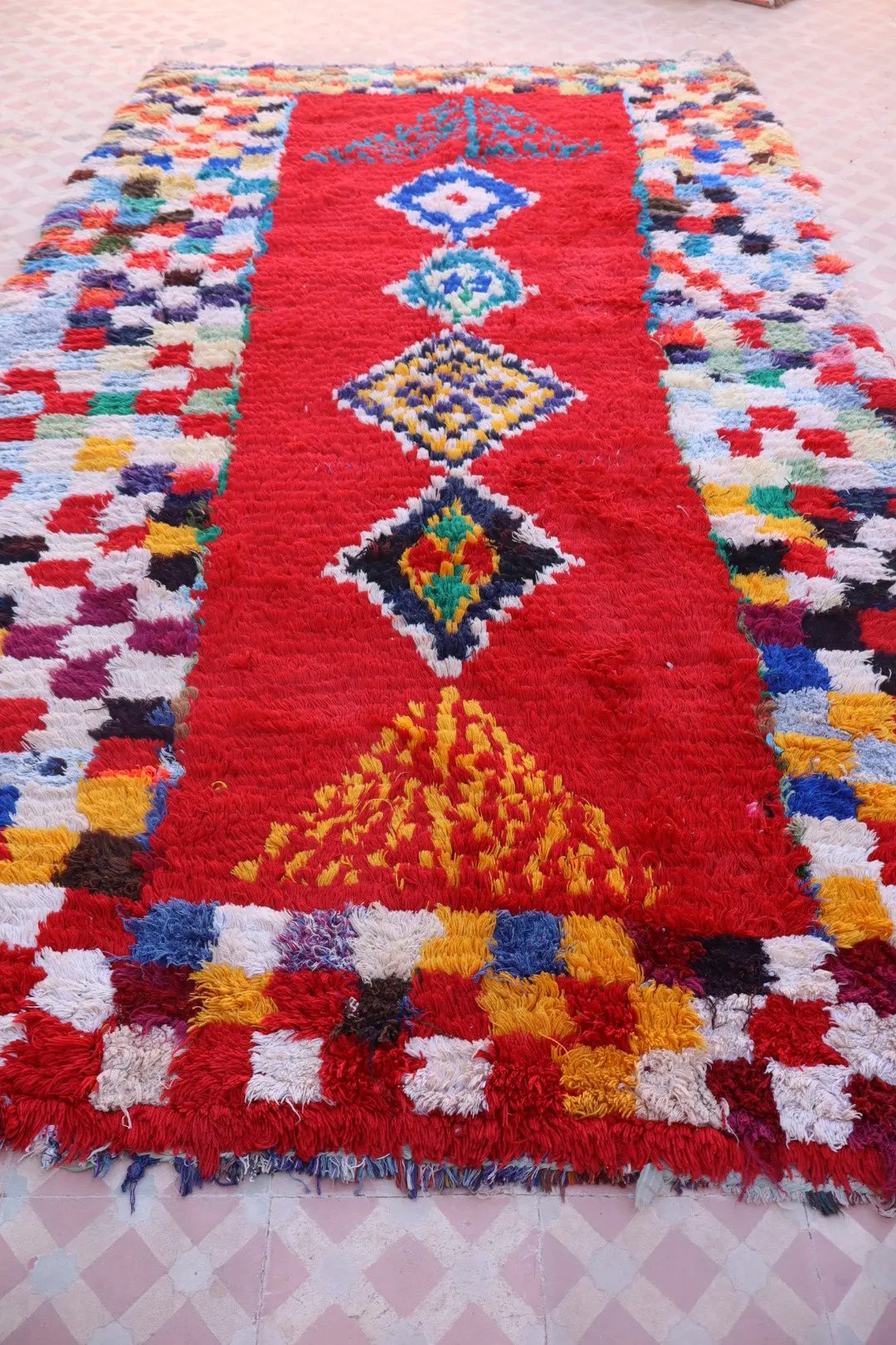 Tapis Berbère Coloré Ancien Rouge et Multicolore   - 229 x 132 cm Néda