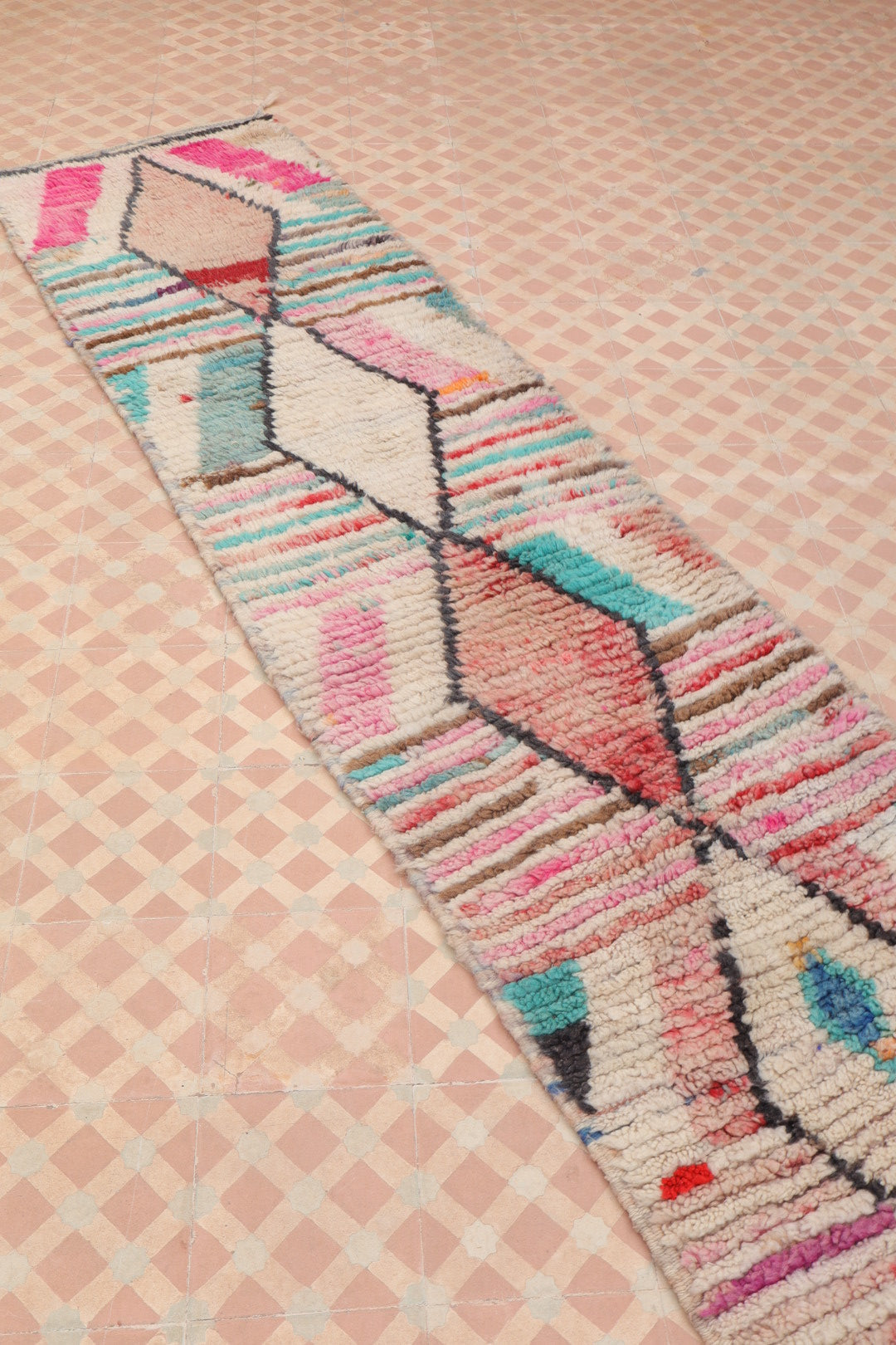 Tapis Couloir Boujad Marocain Coloré Losanges - 307 x 61 cm Néda