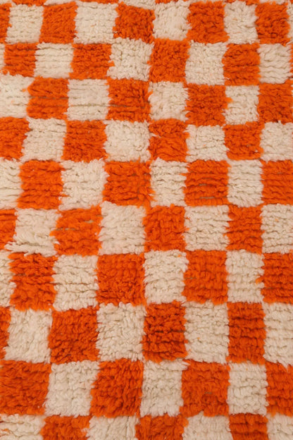 Tapis Berbère à Damiers Orange Béni Ouarain- 208 x 153 cm Néda