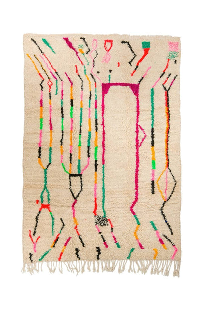 Tapis Berbère Azilal Blanc à Motifs Colorés Fluos - 200 x 140 cm