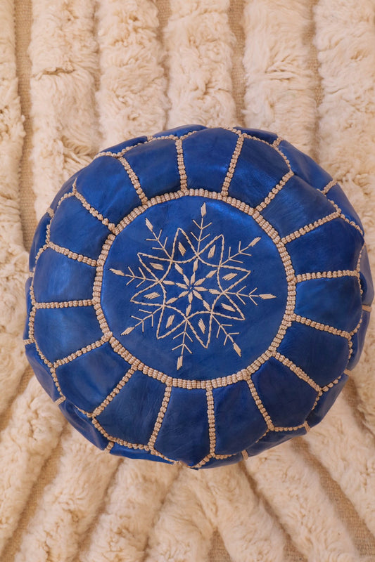 Pouf Ottoman Marocain Bleu Klein En Cuir