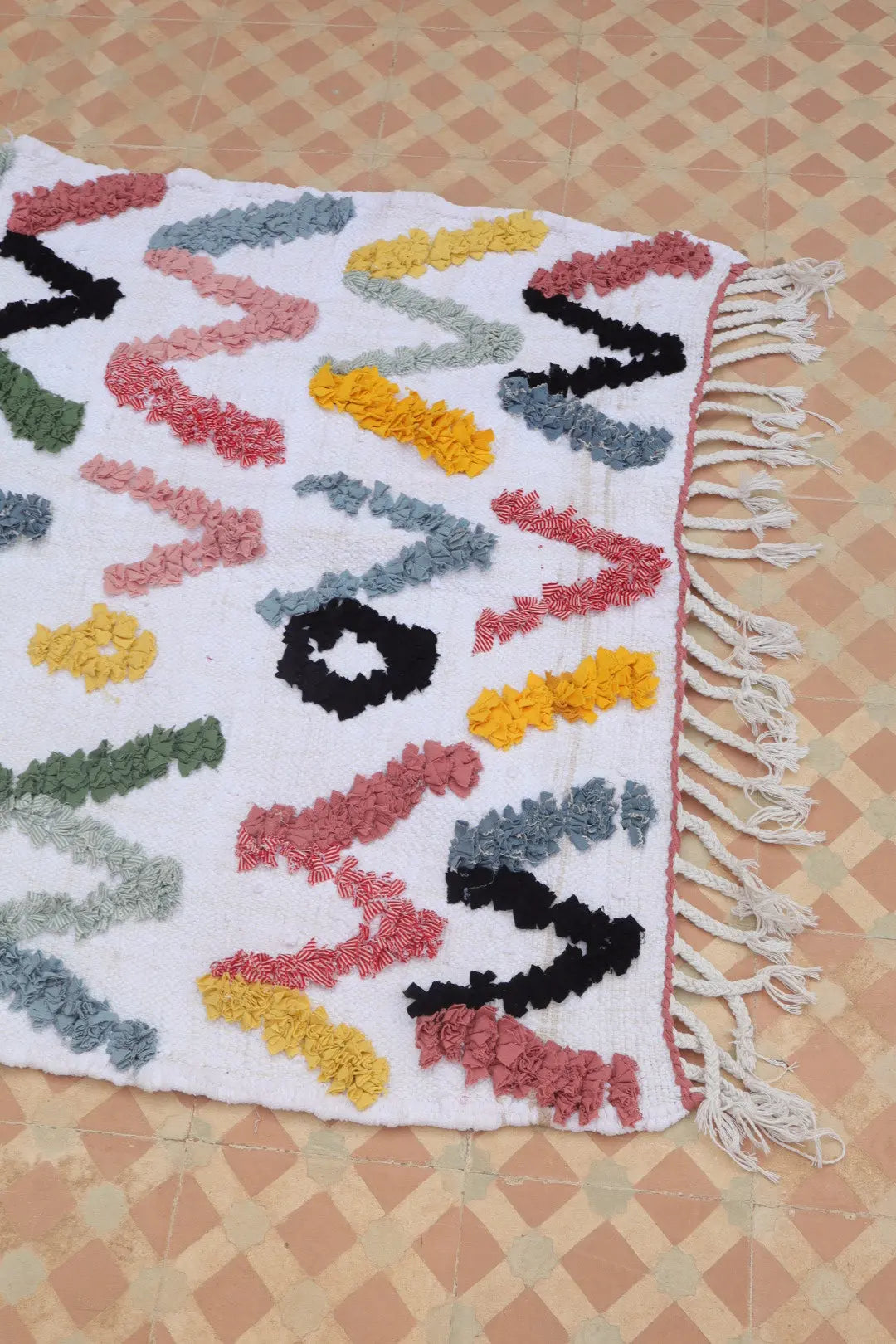 Tapis Berbère Boucherouite Coloré Géométrique – Coton recyclé et lavable - 165 x 93 cm Néda