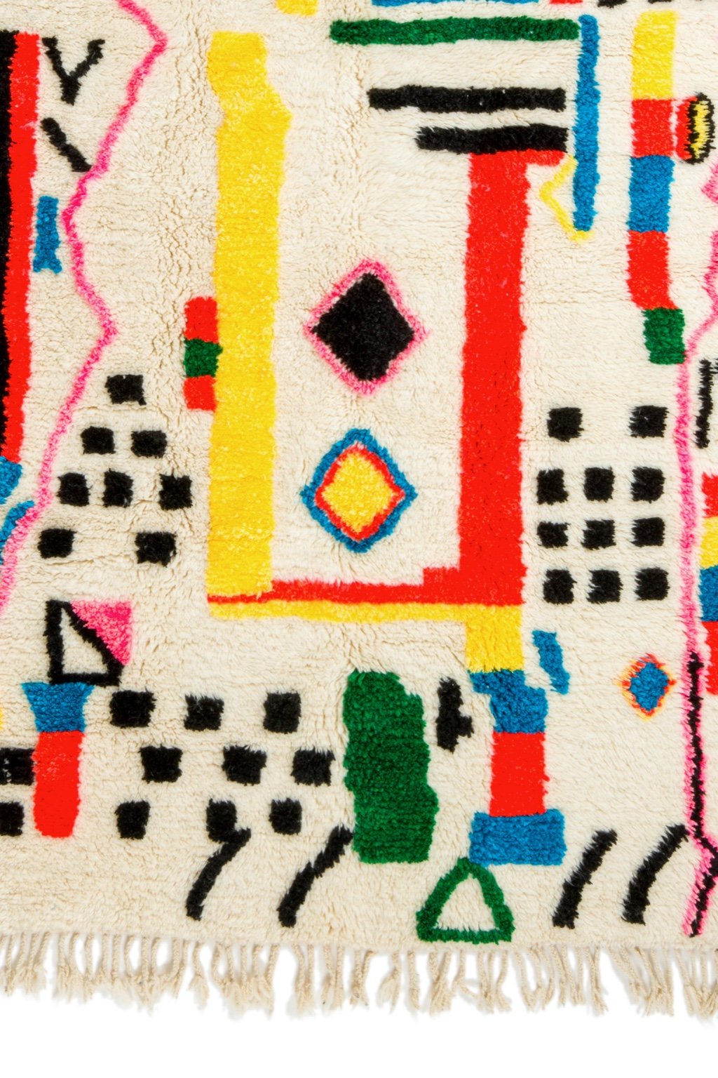 White Berber Azilal carpet with Fluorescent colored patterns - 197 x 142 cm