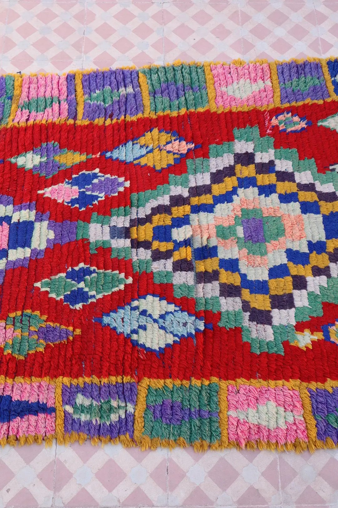 Tapis Berbère Azilal Vintage de Couloir Coloré Rouge - 214 x 91 cm Néda