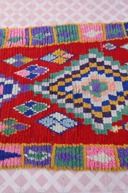 Tapis Berbère Azilal Vintage de Couloir Coloré Rouge - 214 x 91 cm Néda
