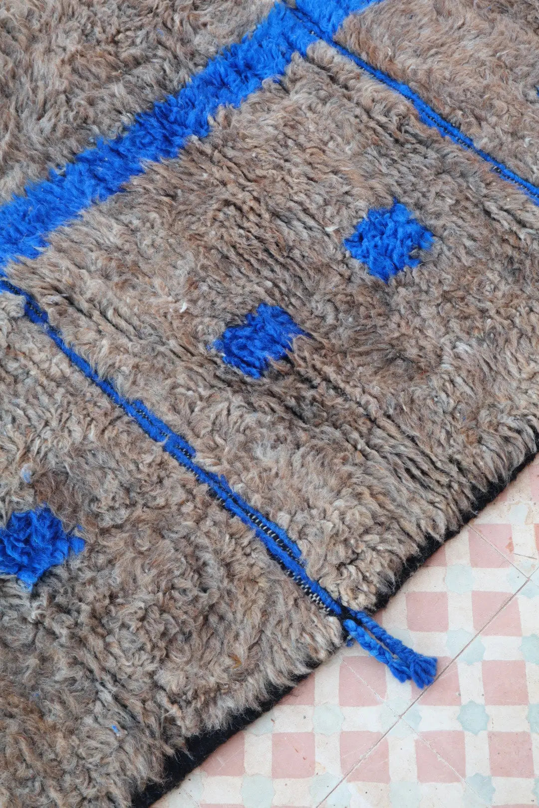 Tapis Berbère Gris et Bleu à Reliefs Béni Ouarain - 290 x 205 cm Néda