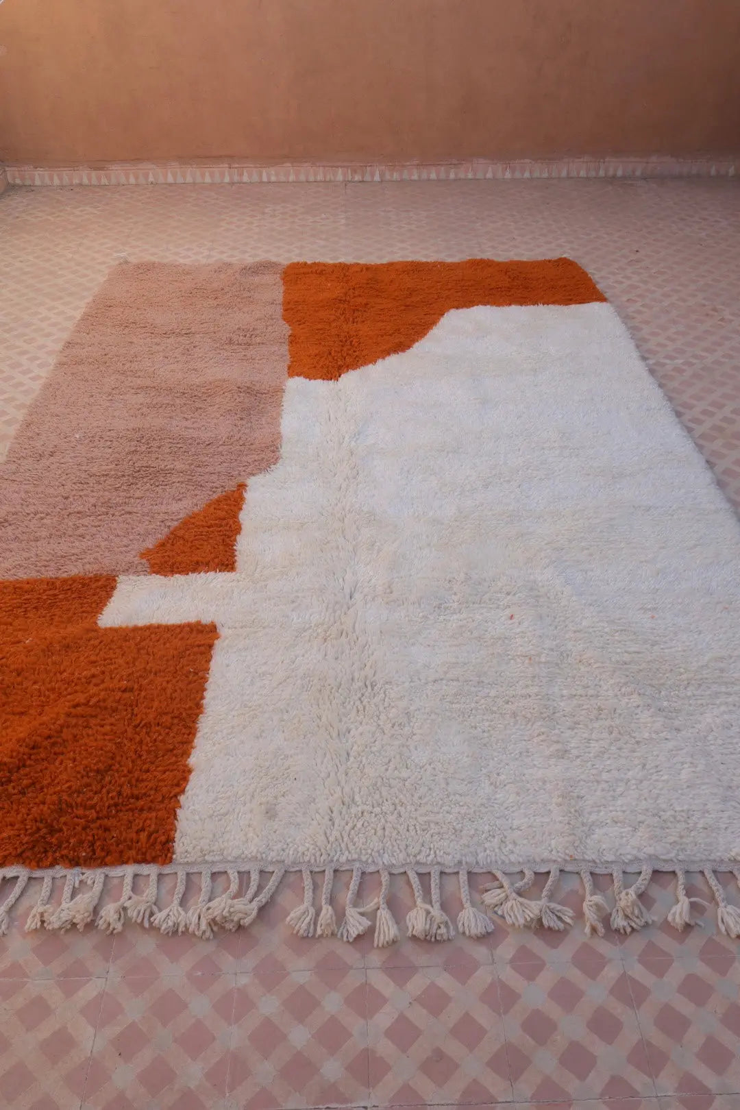 Tapis Berbère Coloré Contemporain Terracotta & Rose Poudré - 293 x 203 cm Néda