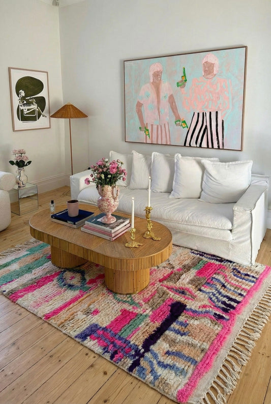 Tapis Berbère Boujad Coloré Beige Turquoise Rose - 233 × 142 cm