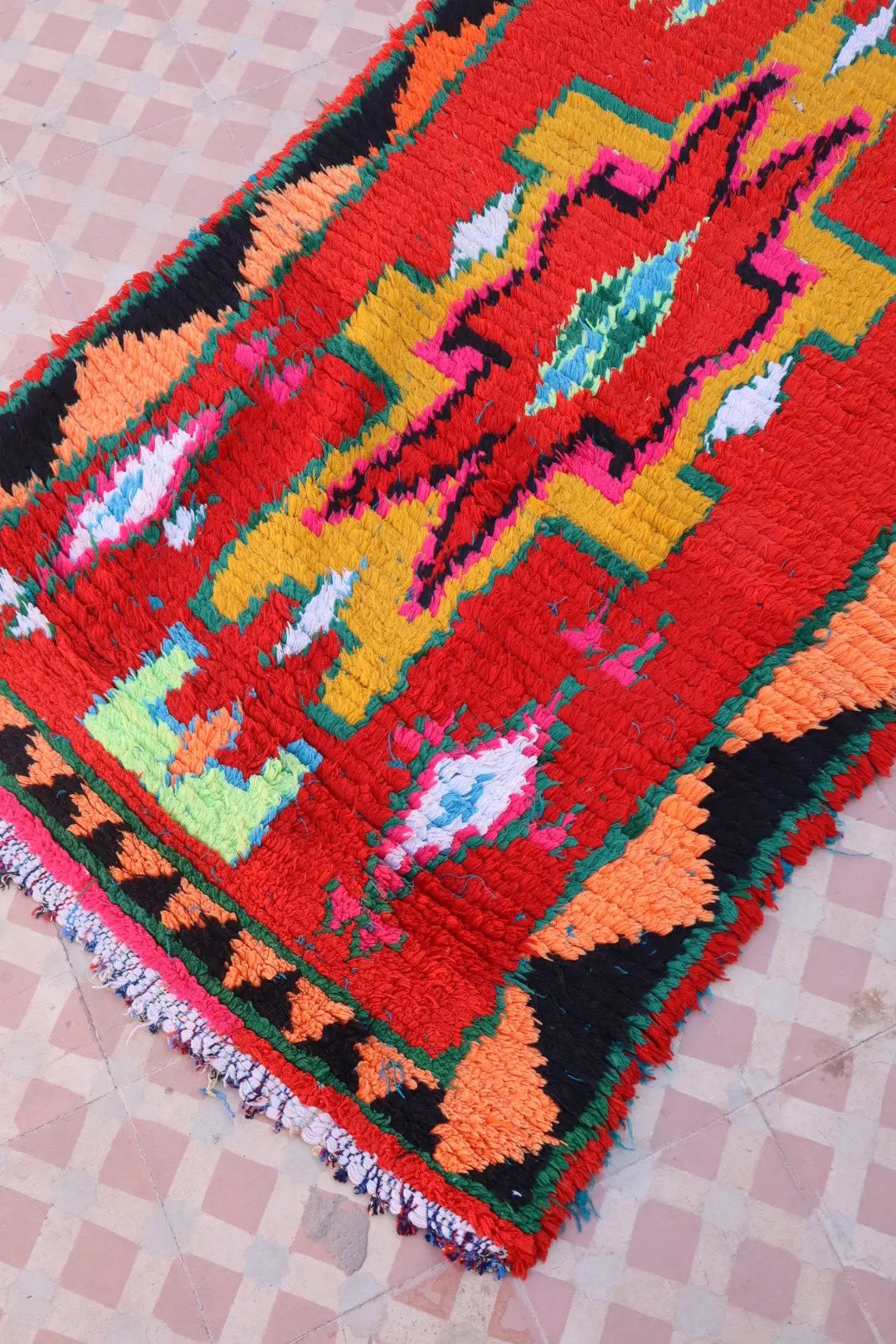 Tapis Berbère Azilal Vintage de Couloir Coloré Rouge Multicolore - 226 x 77 cm Néda