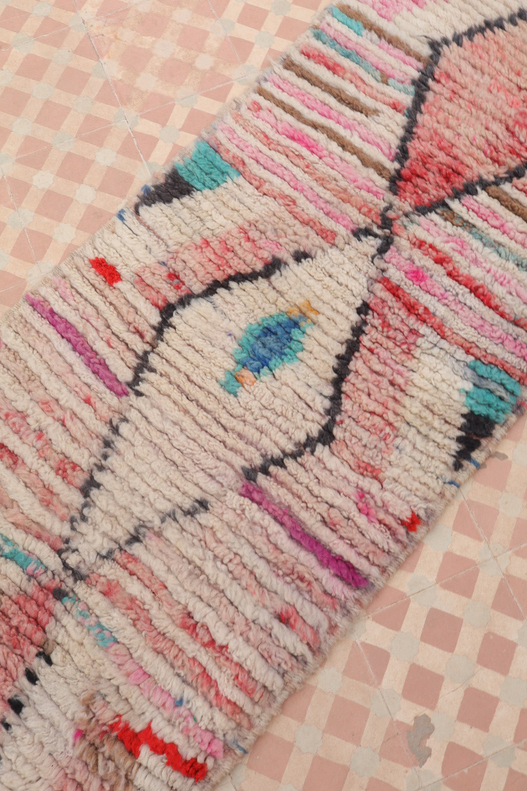 Tapis Couloir Boujad Marocain Coloré Losanges - 307 x 61 cm Néda