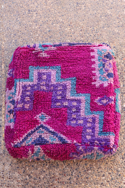 Pouf Berbère Coloré Magenta Violet Bleu Néda