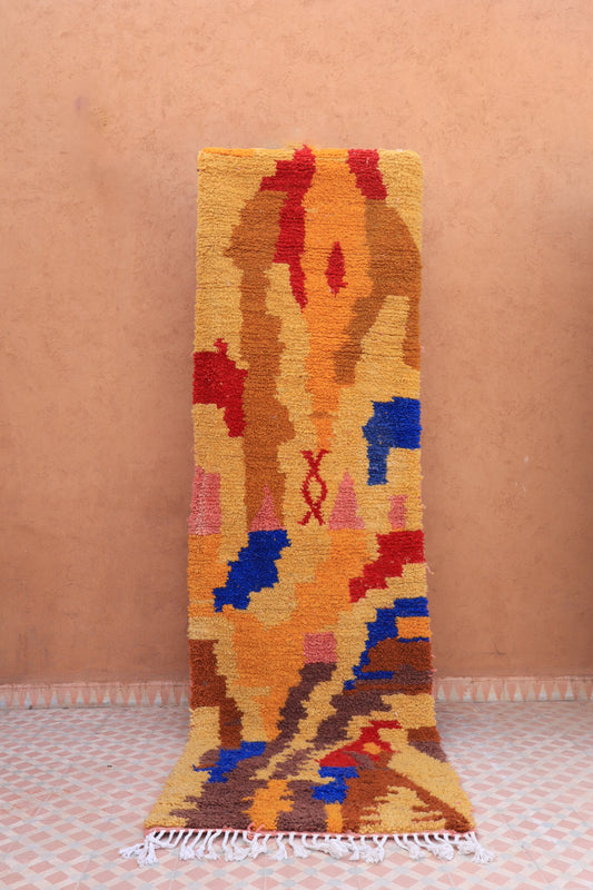 Berber corridor rug Boujaad Yellow and Multicolored - 275 x 82 cm