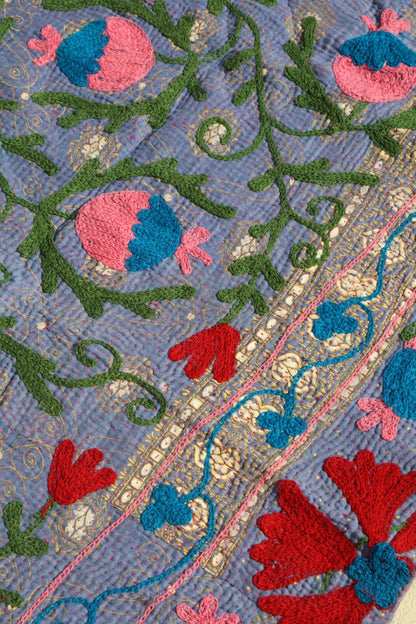 Kantha Suzani indien Brodé Multicolore Lilas– Coton Néda