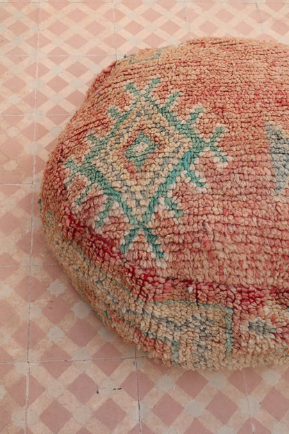 Pouf Berbère Rond BeigeTerracotta à Motifs Néda