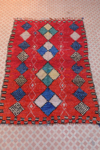 Alfombra bereber boucherouite roja - 215 x 150 cm