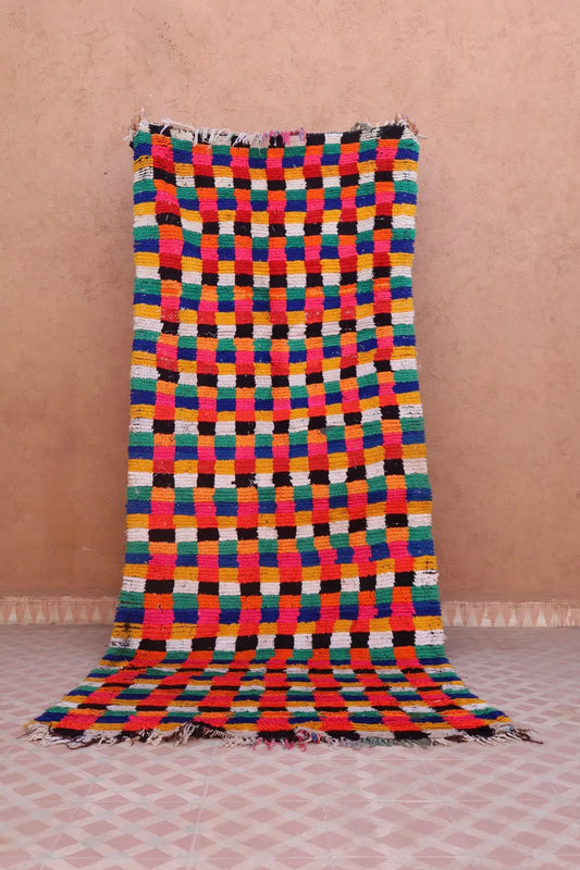 Tapis Berbère Azilal Vintage de Couloir Carreaux Multicolores - 242 x 99 cm Néda