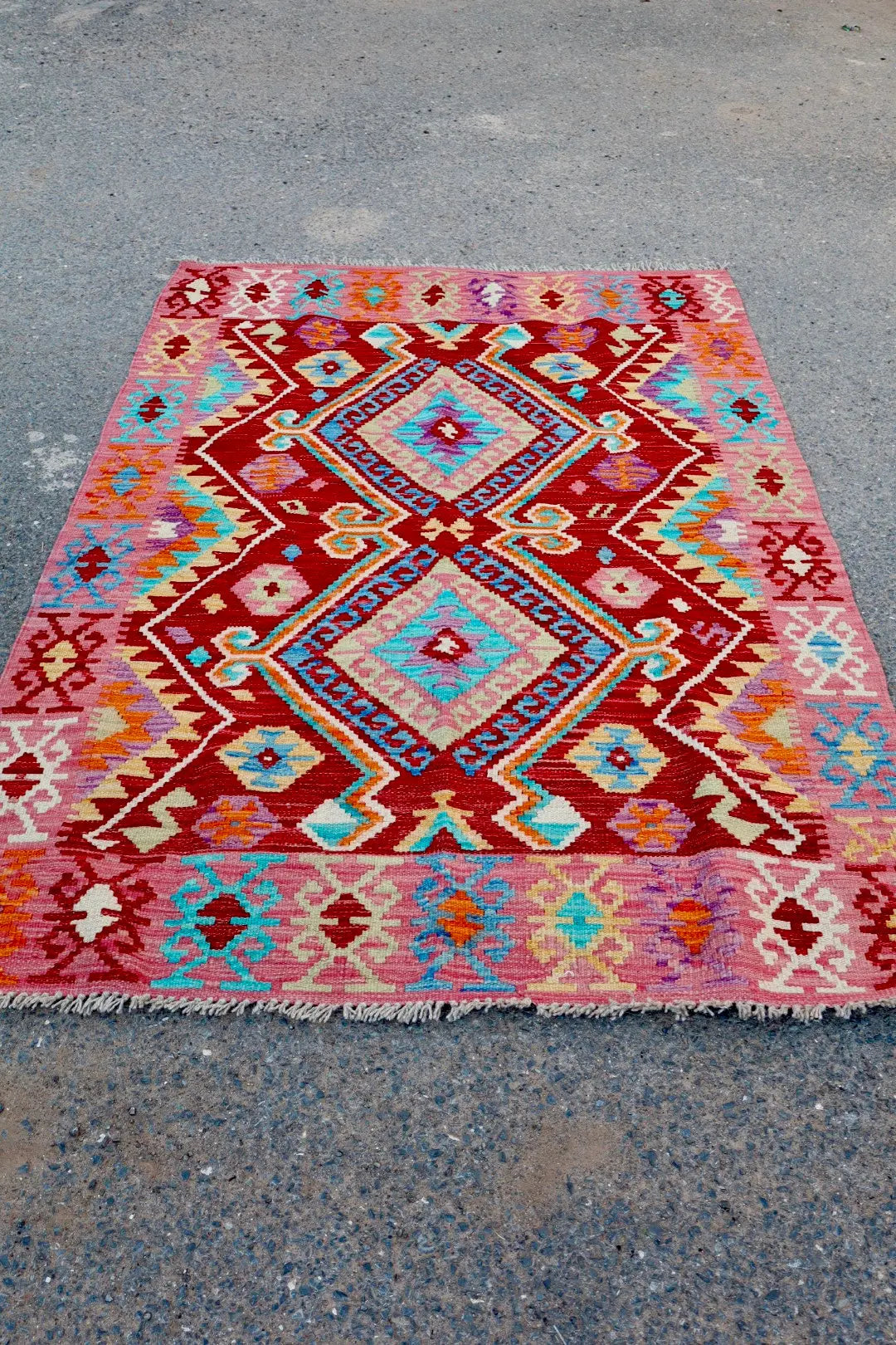 Tapis Kilim Afghan Traditionnel Rouge Rose - 178 x 125 cm Néda
