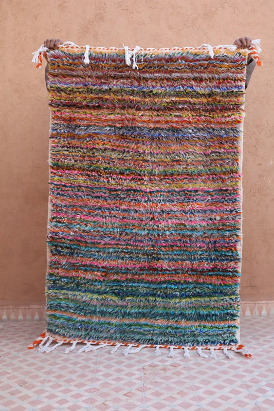 Tapis berbère multicolore tapis berbère coloré descente de lit multicolore en laine fait-main par neda-artisanat