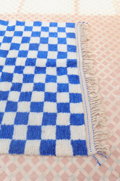 Alfombra Bereber a Cuadros Azul Klein Beni Ouarain Néda