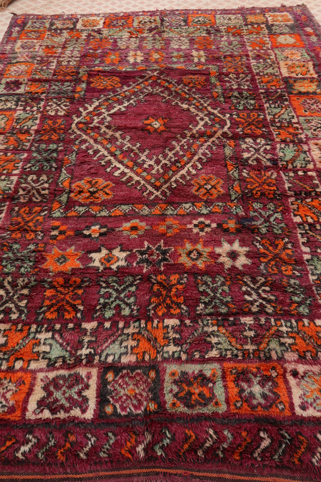 Berbertapijt Boujaad Antiek Bordeaux Oranje - 276 x 197 cm