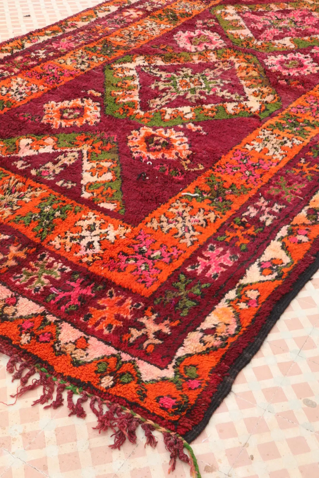 Tapis Berbère Boujaad Antique Bordeaux Orange - 392 x 204 cm Néda