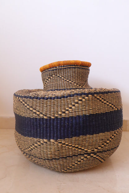 African decorative basket Burkina Faso Round - Mustard