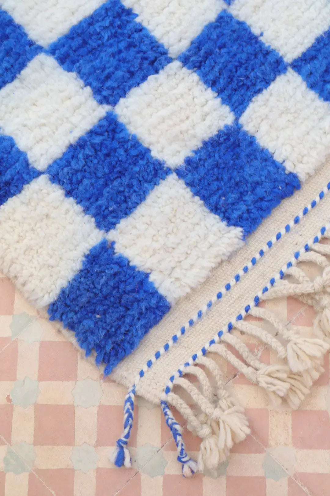 Alfombra Bereber a Cuadros Azul Klein Beni Ouarain Néda