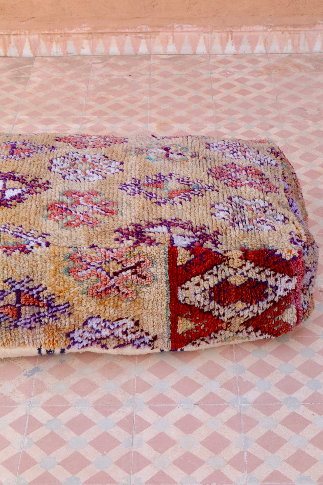 Pouf Berbère XL Beige Foncé à Motifs Néda