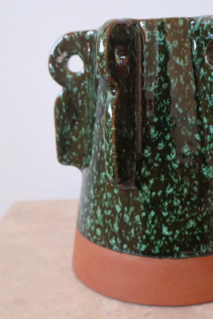 Vase Sculptural Bi Matières Vert Moucheté- SABI Néda