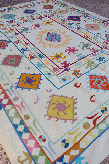 Kilim Afghan Suzani White Multicolor - Alfombra de 300 x 239 cm