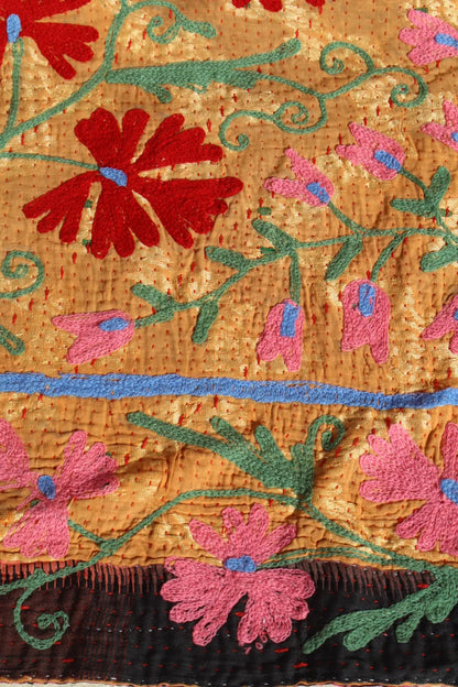 Kantha Suzani indien Brodé Multicolore Orange– Coton Néda