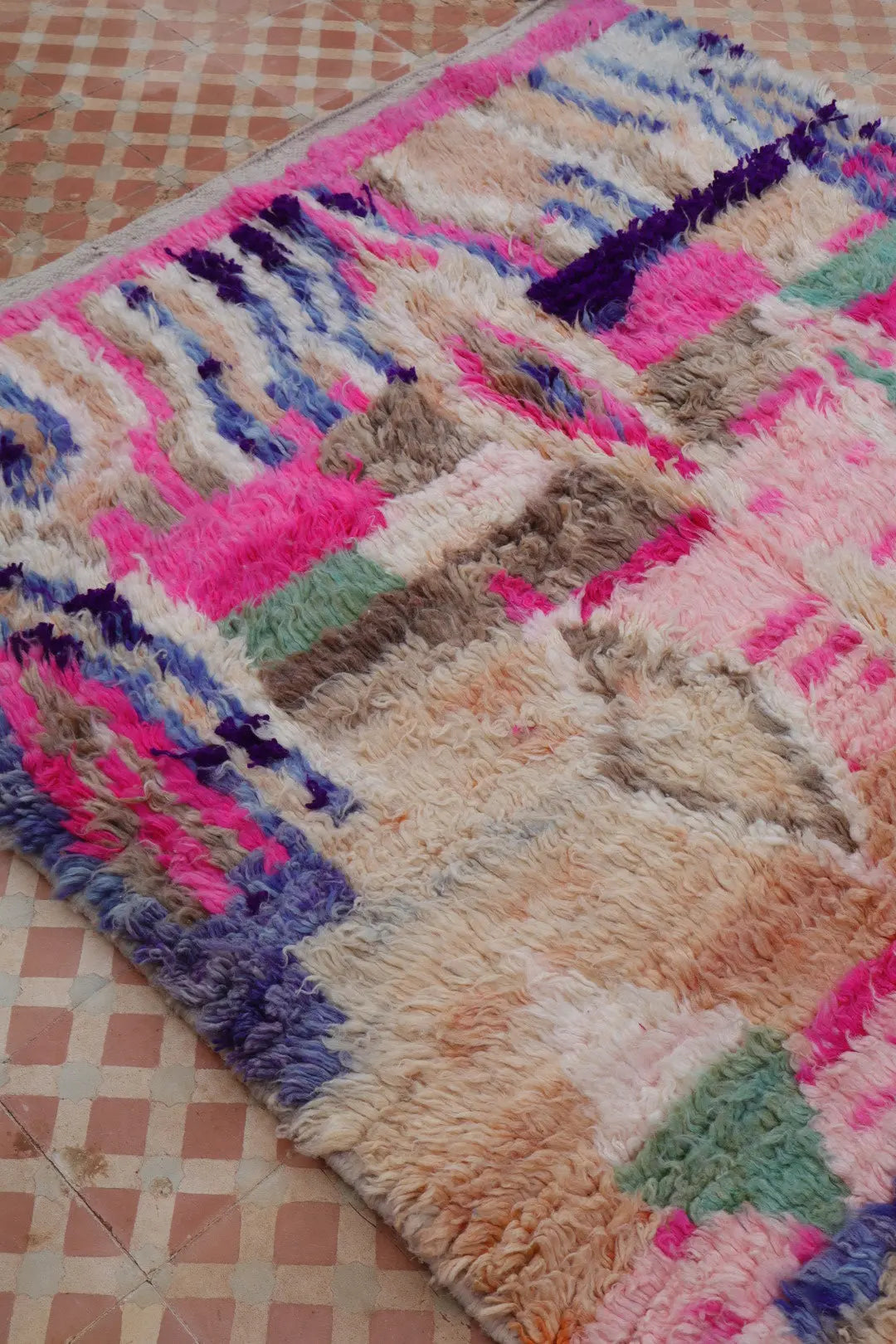 Alfombra Bereber Boujad Colorida Beige Turquesa Rosa - 233 × 142 cm Néda