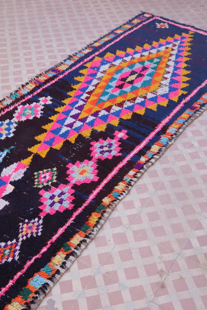 Tapis Berbère Azilal Vintage de Couloir Bleu Nuit Multicolore - 238 x 87 cm Néda